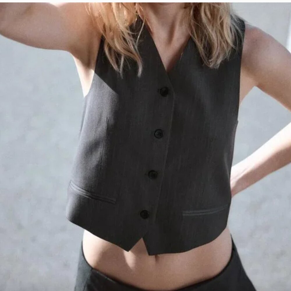 NWT ZARA PINSTRIPE VEST ANTHRACITE GREY